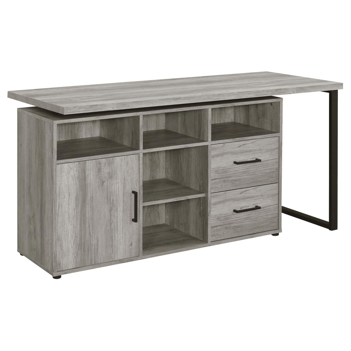 Hertford Gray Driftwood L-shape Office Desk with Storage