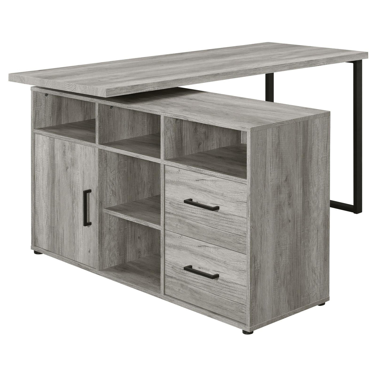 Hertford Gray Driftwood L-shape Office Desk with Storage