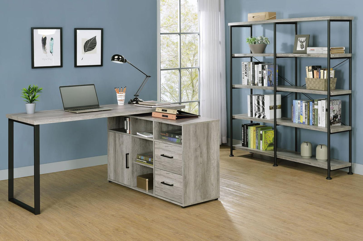 Hertford Gray Driftwood L-shape Office Desk with Storage