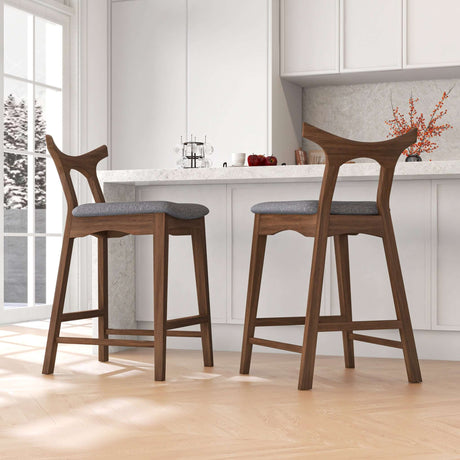 Hester Solid Wood Upholstered Square Bar Chair (Set of 2) 24" / Black Vegan Leather