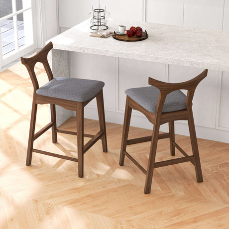 Hester Solid Wood Upholstered Square Bar Chair (Set of 2) 24" / Dark Grey Fabric