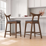 Hester Solid Wood Upholstered Square Bar Chair (Set of 2) 24" / Dark Grey Fabric