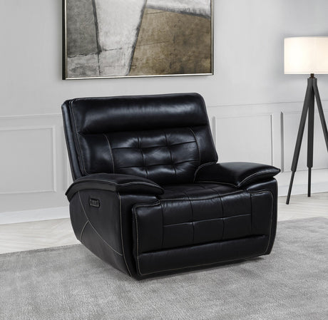 Hewitt Black Leather Upholstered Dual Power Recliner Chair by Coaster at Eve Furniture