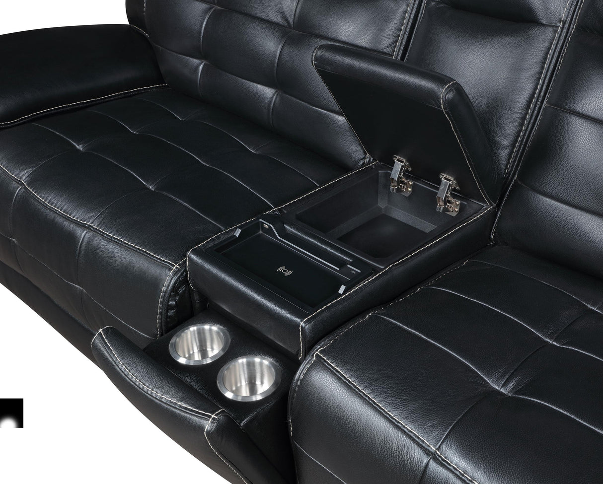 Hewitt Black Leather Upholstered Power Reclining Sectional by Coaster at Eve Furniture