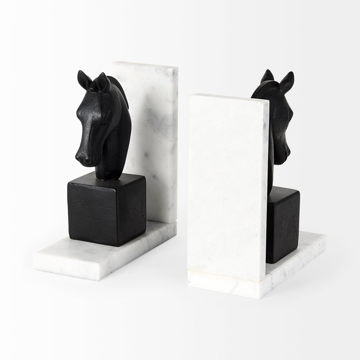 Hidalgo (Set of 2) 14L x 3W Black Majestic Horse Bookends by Mercana at Eve Furniture