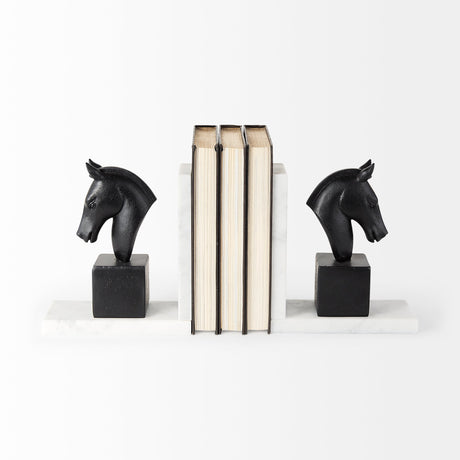 Hidalgo (Set of 2) Black Majestic Horse Bookends by Mercana at Eve Furniture