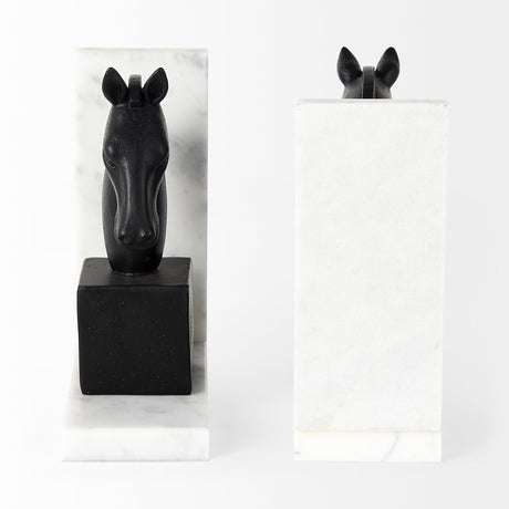 Hidalgo (Set of 2) Black Majestic Horse Bookends by Mercana at Eve Furniture