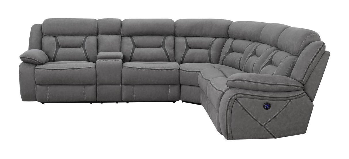 Higgins Four-Piece Upholstered Power Sectional Gray