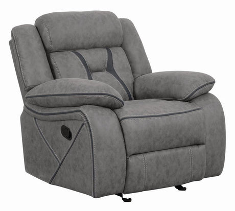 Higgins Gray Overstuffed Upholstered Glider Recliner by Coaster at Eve Furniture