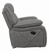 Higgins Gray Overstuffed Upholstered Glider Recliner by Coaster at Eve Furniture