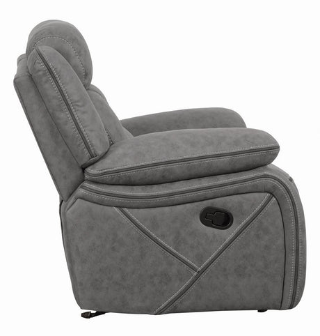 Higgins Gray Overstuffed Upholstered Glider Recliner by Coaster at Eve Furniture