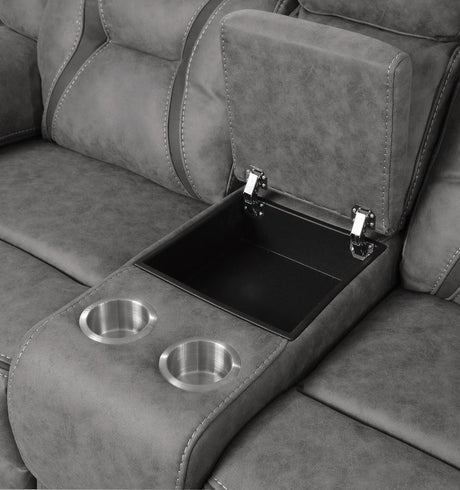 Higgins Gray Pillow Top Arm Motion Loveseat with Console by Coaster at Eve Furniture