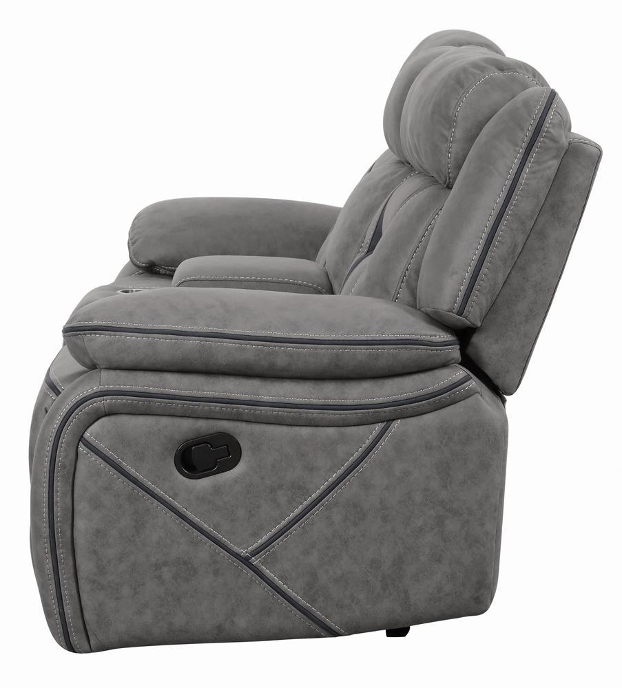 Higgins Gray Pillow Top Arm Motion Loveseat with Console by Coaster at Eve Furniture