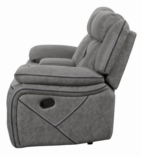 Higgins Gray Pillow Top Arm Motion Loveseat with Console by Coaster at Eve Furniture