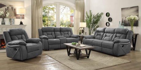 Higgins Gray Pillow Top Arm Motion Loveseat with Console by Coaster at Eve Furniture