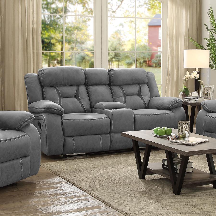 Higgins Gray Pillow Top Arm Motion Loveseat with Console by Coaster at Eve Furniture