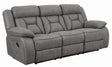 Higgins Gray Pillow Top Arm Upholstered Motion Sofa by Coaster at Eve Furniture