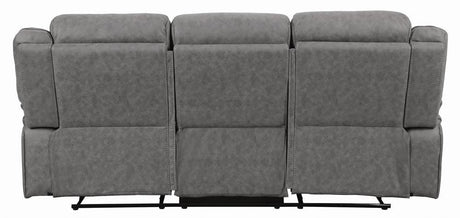 Higgins Gray Pillow Top Arm Upholstered Motion Sofa by Coaster at Eve Furniture