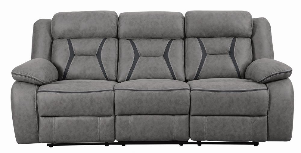 Higgins Gray Pillow Top Arm Upholstered Motion Sofa by Coaster at Eve Furniture