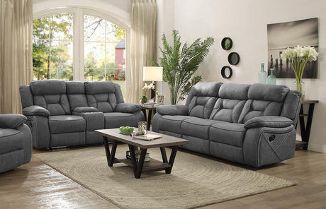 Higgins Gray Upholstered Tufted Reclining Living Room Set by Coaster at Eve Furniture