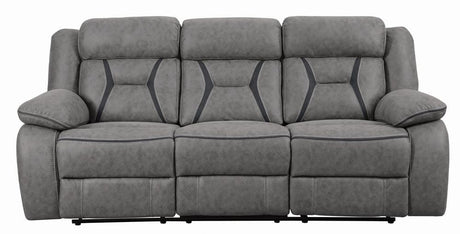 Higgins Gray Upholstered Tufted Reclining Living Room Set by Coaster at Eve Furniture