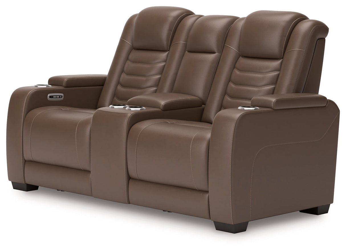 High Impact Tobacco Power Reclining Loveseat with Console