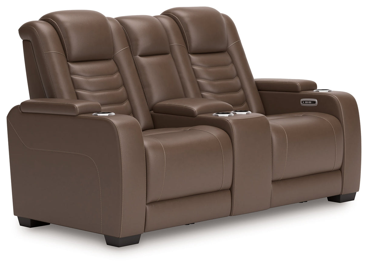 High Impact Tobacco Power Reclining Loveseat with Console