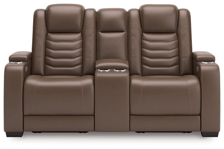 High Impact Tobacco Power Reclining Loveseat with Console