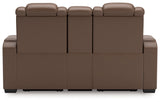 High Impact Tobacco Power Reclining Loveseat with Console