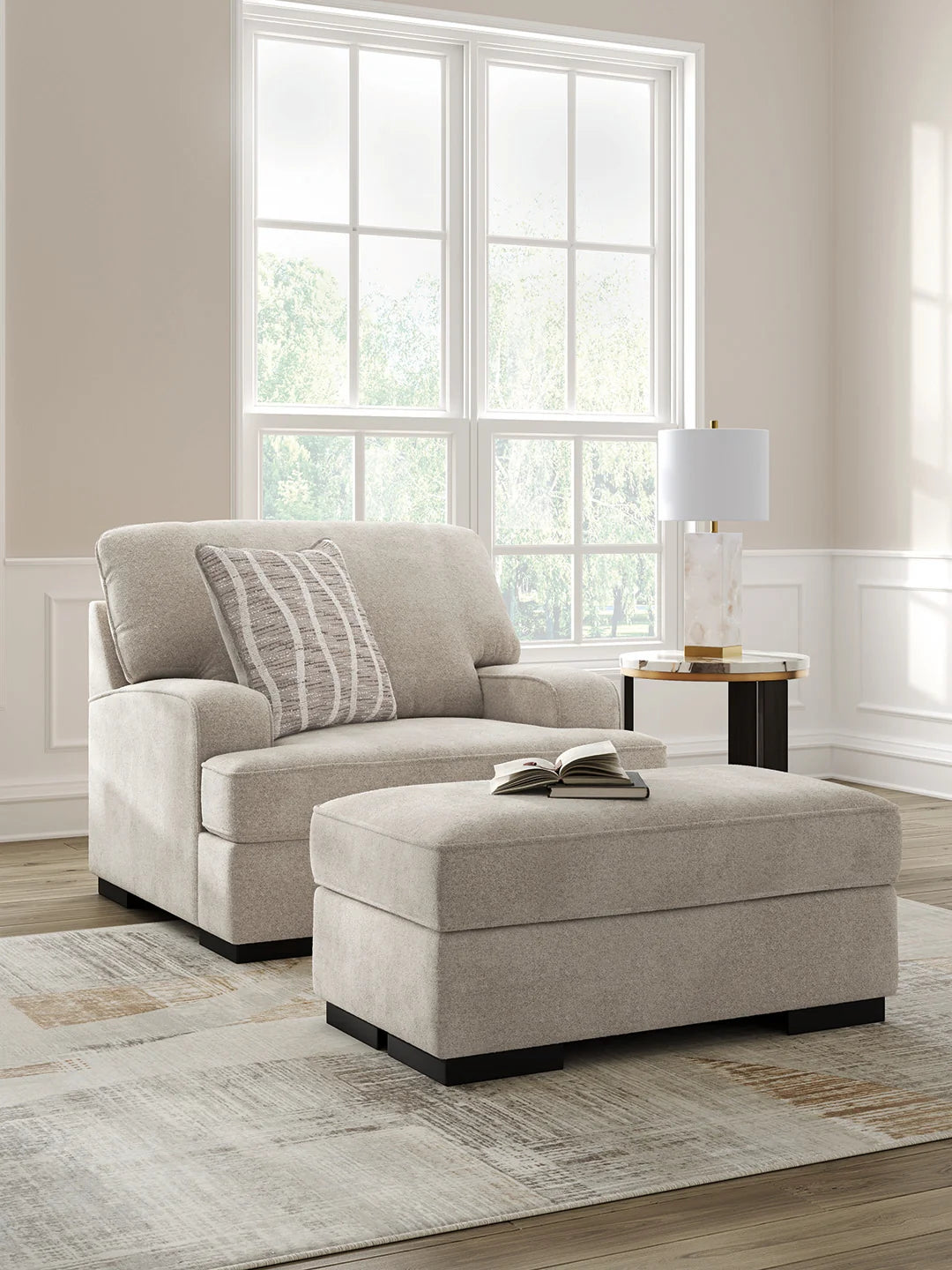 High Profile Taupe  Chair and Ottoman