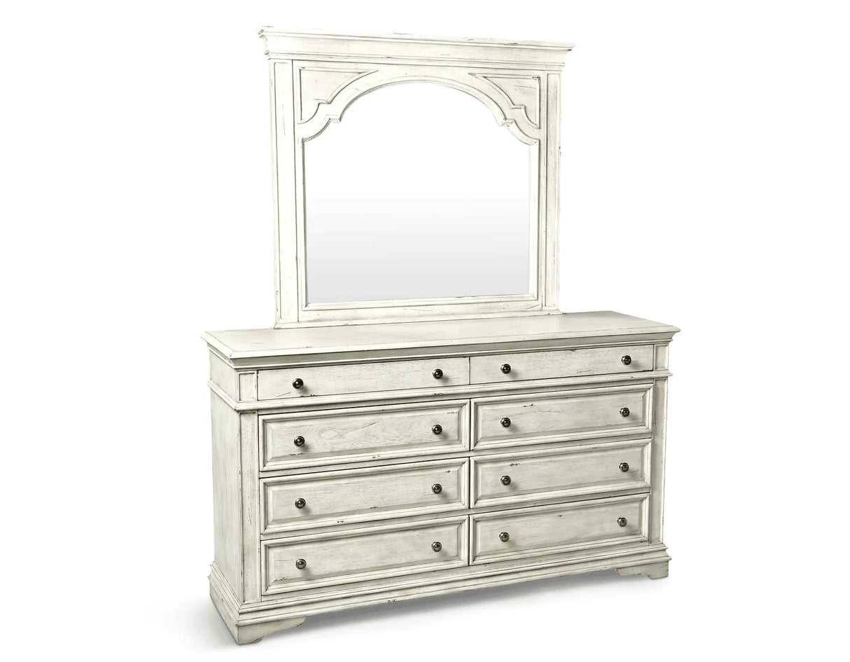 Highland Park Cathedral White Dresser and Mirror by Steve Silver at Eve Furniture