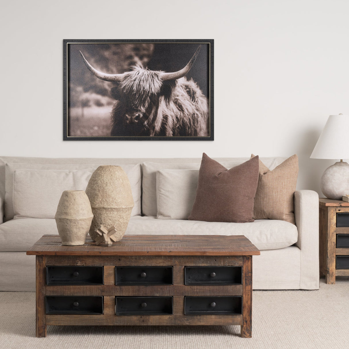 Highland Stare by Chad Mackay a Hand Embellished Textured Framed Photo Art Print by Mercana at Eve Furniture