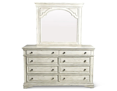 Highland Park Cathedral White Dresser and Mirror by Steve Silver at Eve Furniture