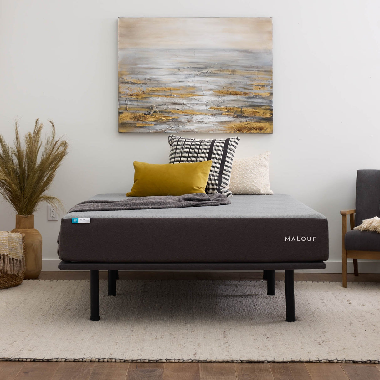 Highrise Charcoal Twin Thin Deck Upholstered Platform Bed Frame by Malouf at Eve Furniture