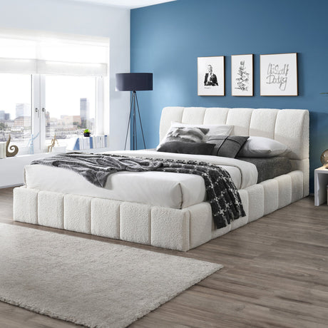 Hilar White Boucle Platform Bed King Size by Ashcroft Furniture at Eve Furniture