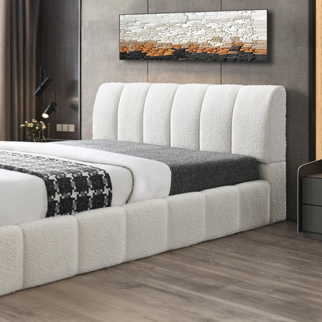 Hilar White Boucle Platform Bed King Size by Ashcroft Furniture at Eve Furniture
