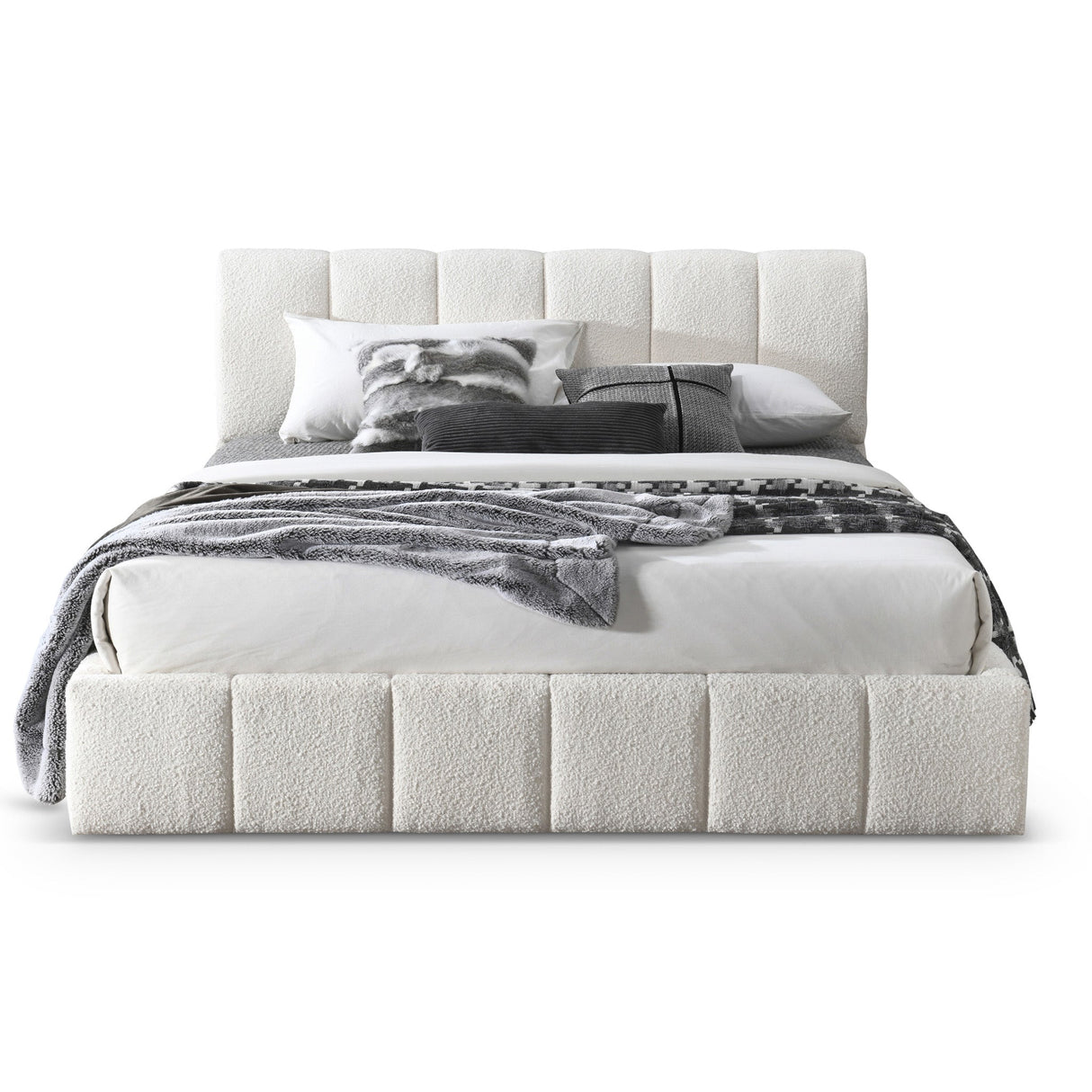 Hilar White Boucle Platform Bed King Size by Ashcroft Furniture at Eve Furniture
