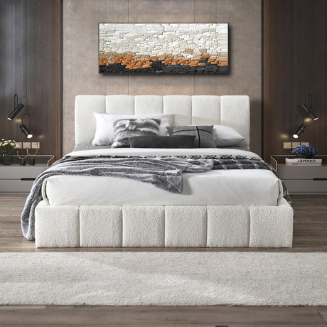 Hilar White Boucle Platform Bed King Size by Ashcroft Imports at Eve Furniture
