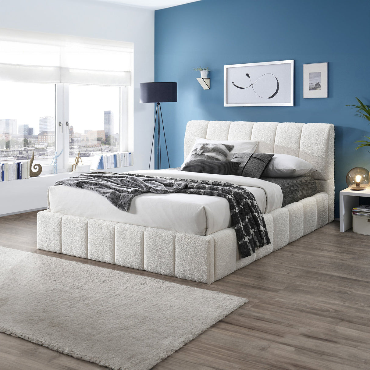 Hilar White Boucle Platform Bed Queen Size by Ashcroft Furniture at Eve Furniture