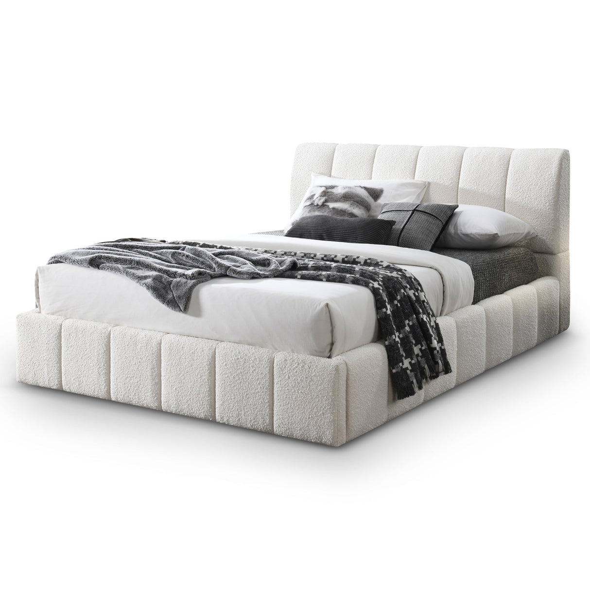 Hilar White Boucle Platform Bed Queen Size by Ashcroft Furniture at Eve Furniture