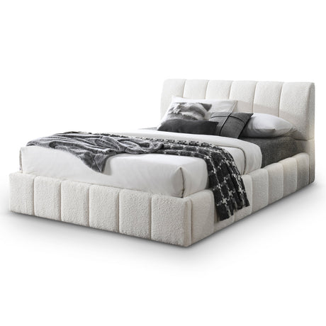 Hilar White Boucle Platform Bed Queen Size by Ashcroft Furniture at Eve Furniture