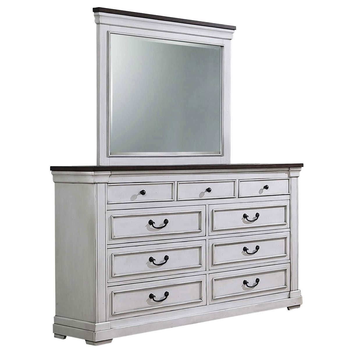 Hillcrest 9-drawer Dresser with Mirror Dark Rum and White