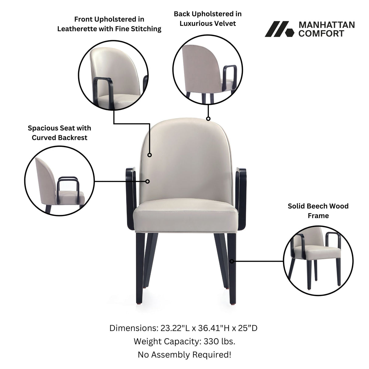 Hillman Dining Arm Chair in Light Grey by Manhattan Comfort at Eve Furniture