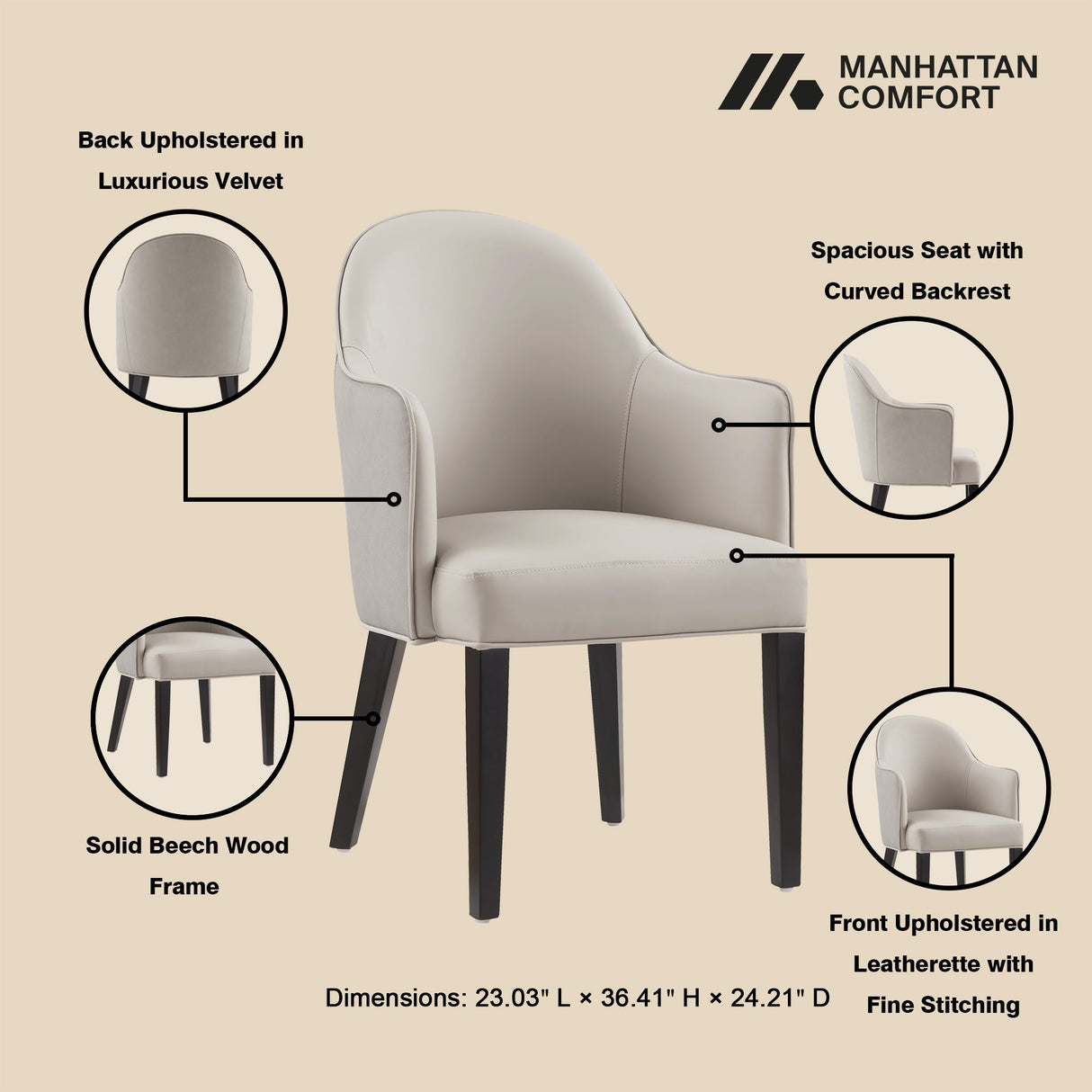 Hillman Dining Armchair 2.0 in Light Grey by Manhattan Comfort at Eve Furniture