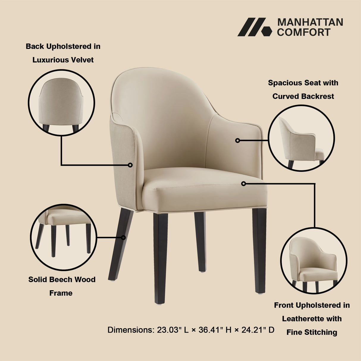 Hillman Dining Armchair 2.0 in Sand by Manhattan Comfort at Eve Furniture