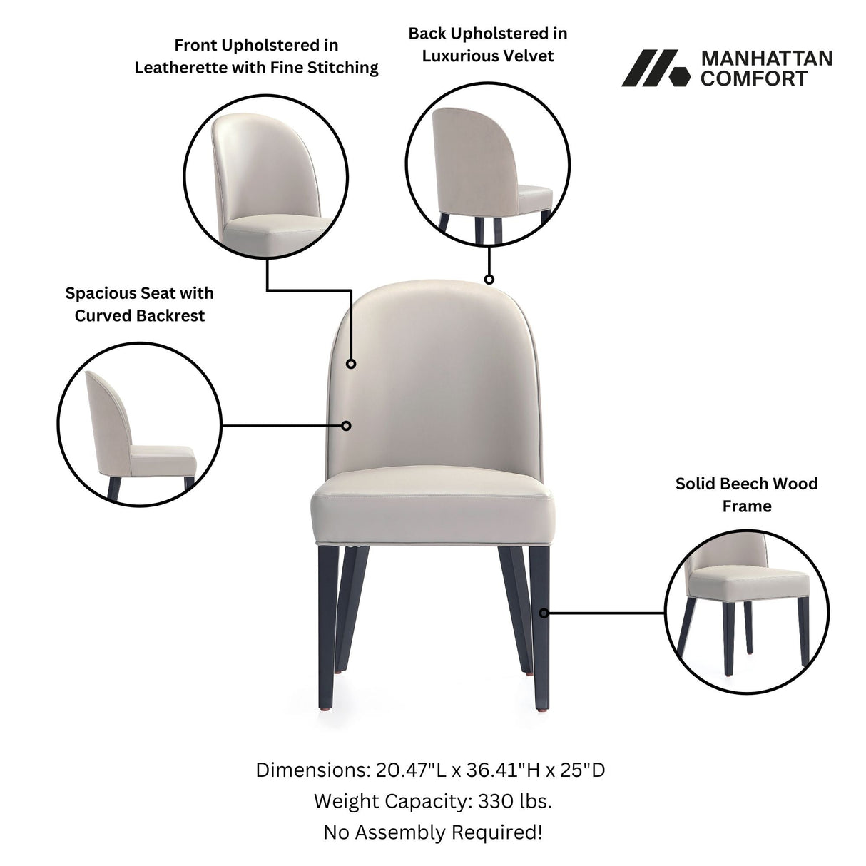 Hillman Dining Side and Arm Chairs in Light Grey (set of 6) by Manhattan Comfort at Eve Furniture