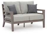 Hillside Barn Gray/Brown Outdoor Loveseat with Cushion by Ashley at Eve Furniture