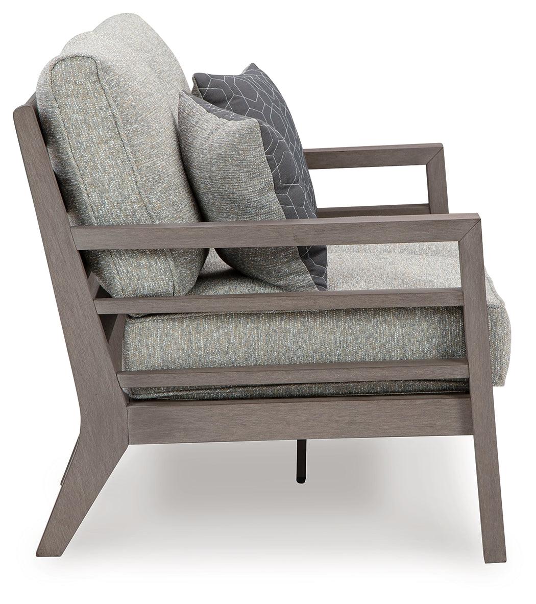 Hillside Barn Gray/Brown Outdoor Loveseat with Cushion by Ashley at Eve Furniture