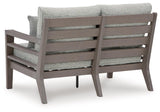 Hillside Barn Gray/Brown Outdoor Loveseat with Cushion by Ashley at Eve Furniture