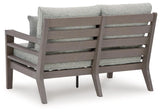 Hillside Barn Gray/Brown Outdoor Loveseat with Cushion by Ashley at Eve Furniture